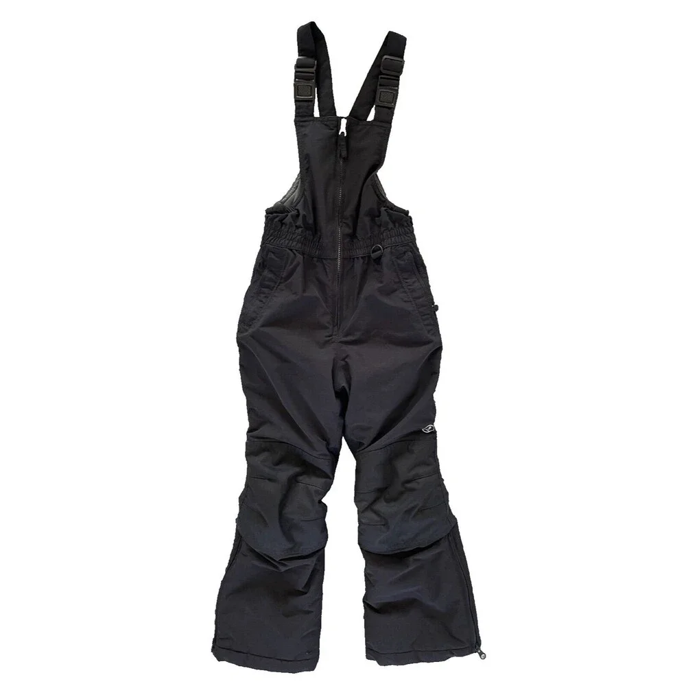 LANDS END Kids Squall Snow BIBS Ski Pants Grow-A-Longs BLACK Unisex Size 7S